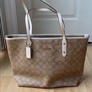 Coach Tan/White Tote Handbag